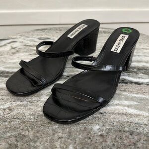 ISSY Black Croc Patent Leather Low Heel Sandals, Y2K